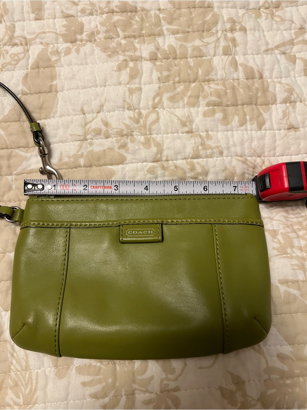 COACH Olive Green Leather Wristlet Clutch - Picture 5 of 7